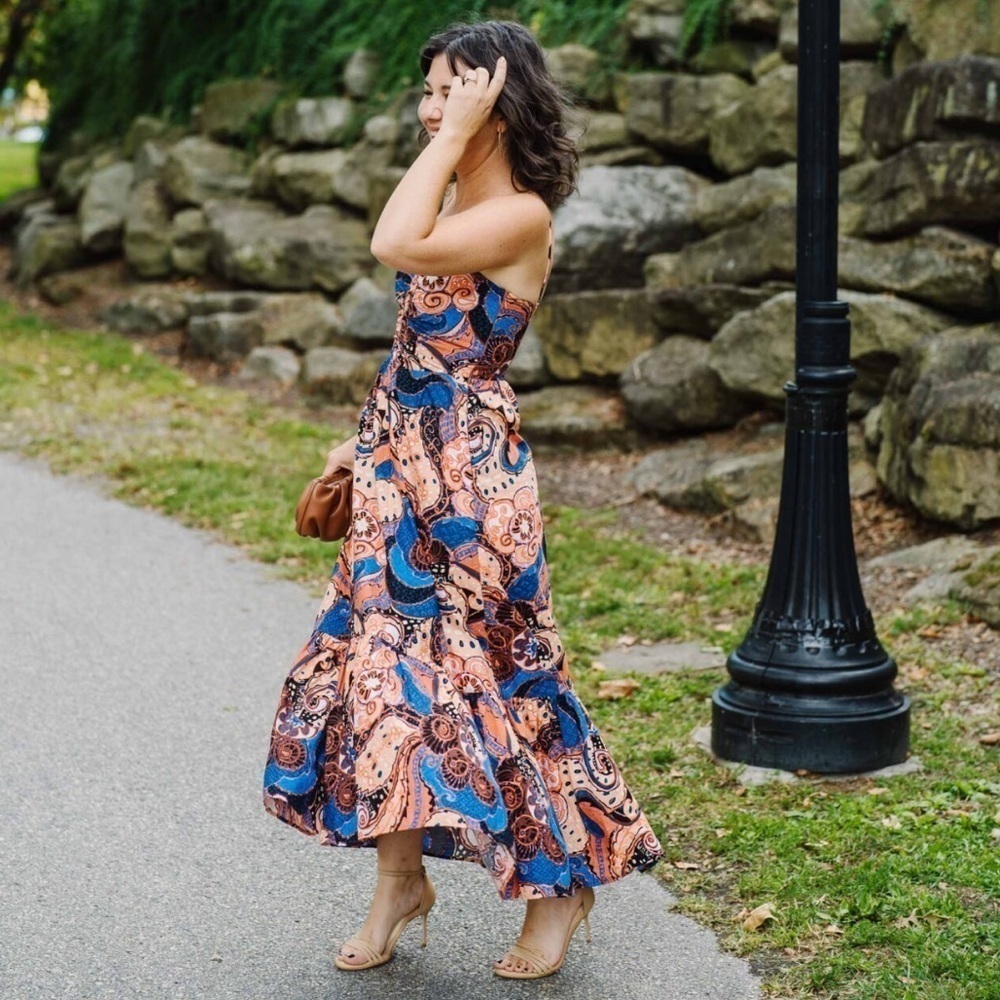 A.L.C. Lilah Dress in Terracotta Midnight Multi Midi Dress Size 8